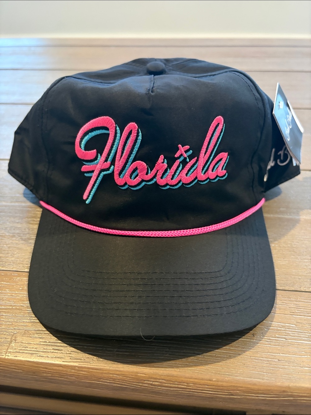 Bad Birdie Black Cap with Pink & Teal 'Florida' Embroidery